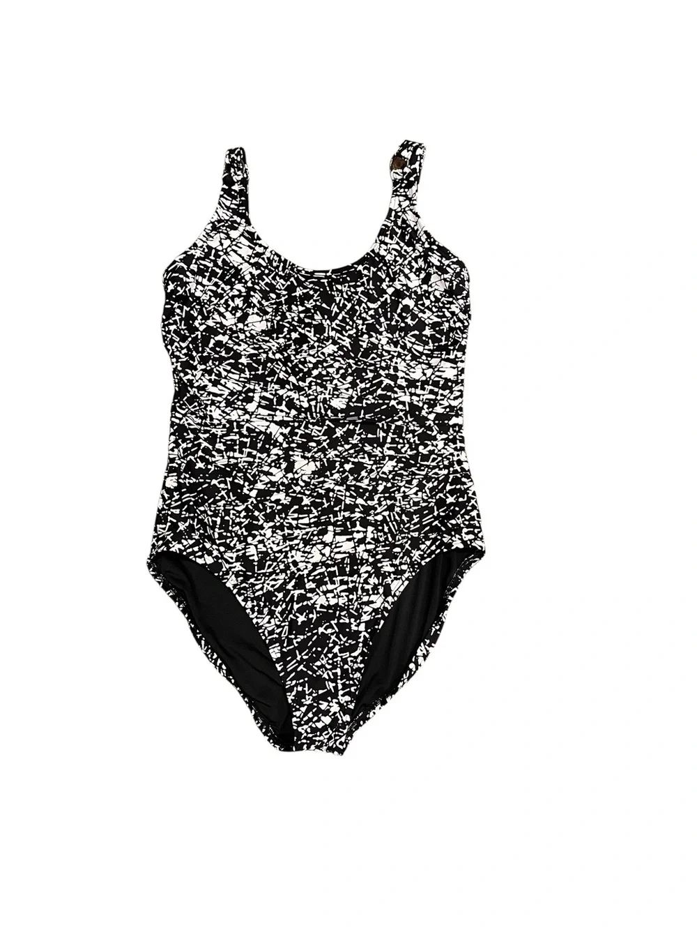 Calvin Klein Black White Bathing Suit One-Piece Swimsuit Abstract Print Size 14